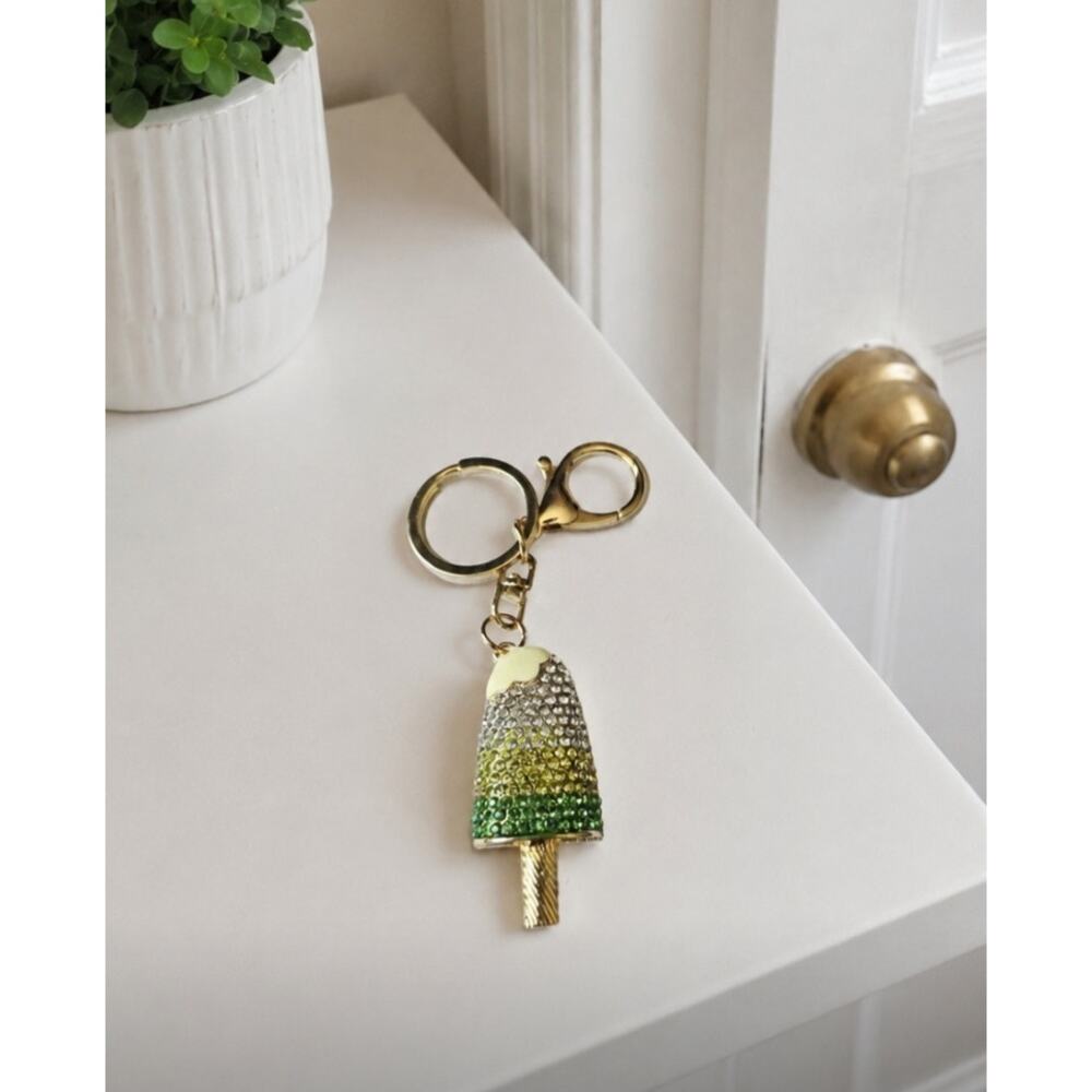 Gold Green Yellow Rhinestone Bag Charm Key Chain New